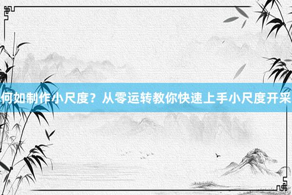 何如制作小尺度？从零运转教你快速上手小尺度开采